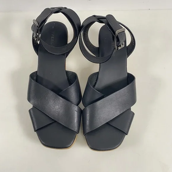 Everlane Shoes Womens Size 7 Sandals Clogs Platform Wooden Heel Buckle‎ Leather - Picture 3 of 15